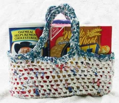 crochet market shopping bag from reuse recycle old shopping grocery bag